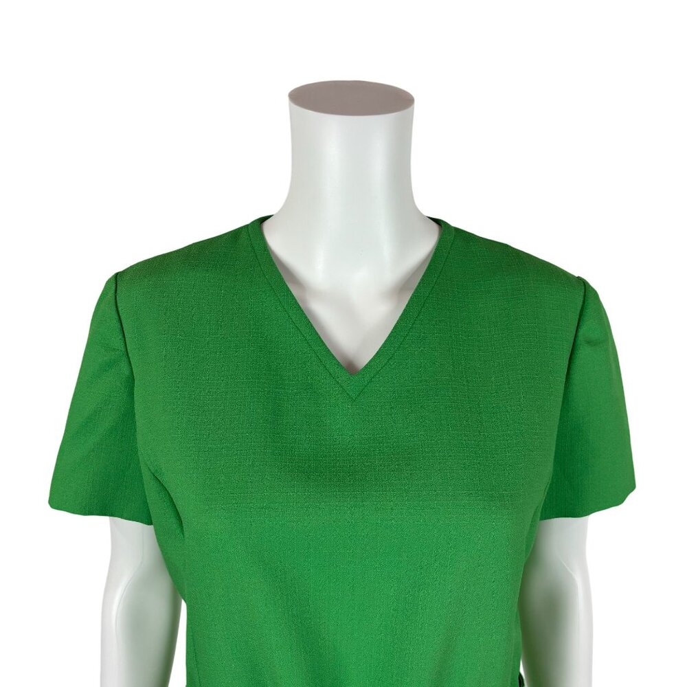 Vintage 70s Shift Dress Women's Large Solid Green V-Neck Belted Kangaroo Pockets - Picture 11 of 11